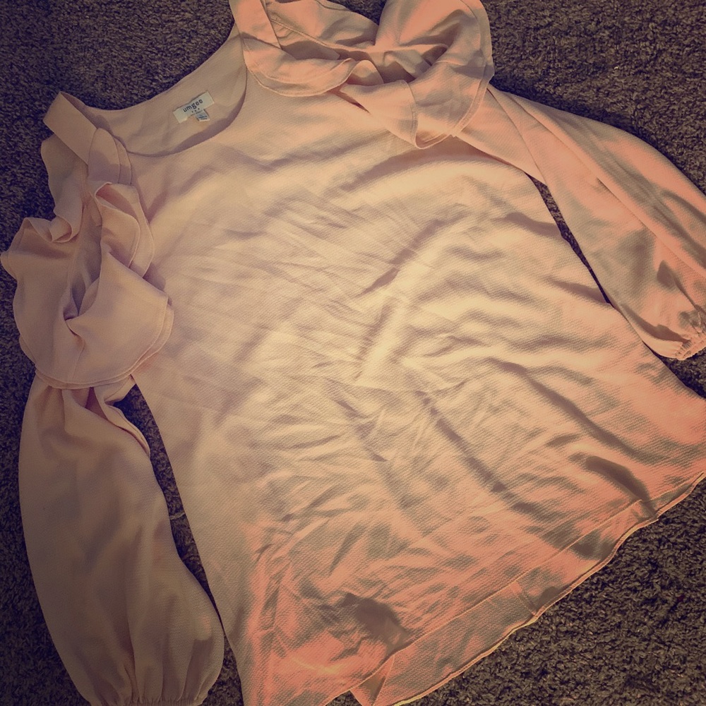 Umgee Cold Shoulder Ruffle Blouse